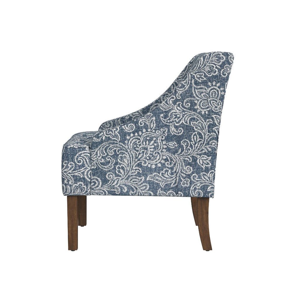 Benjara Yolu Accent Club Chair, Classic Denim Blue Jacobean Print Polyester