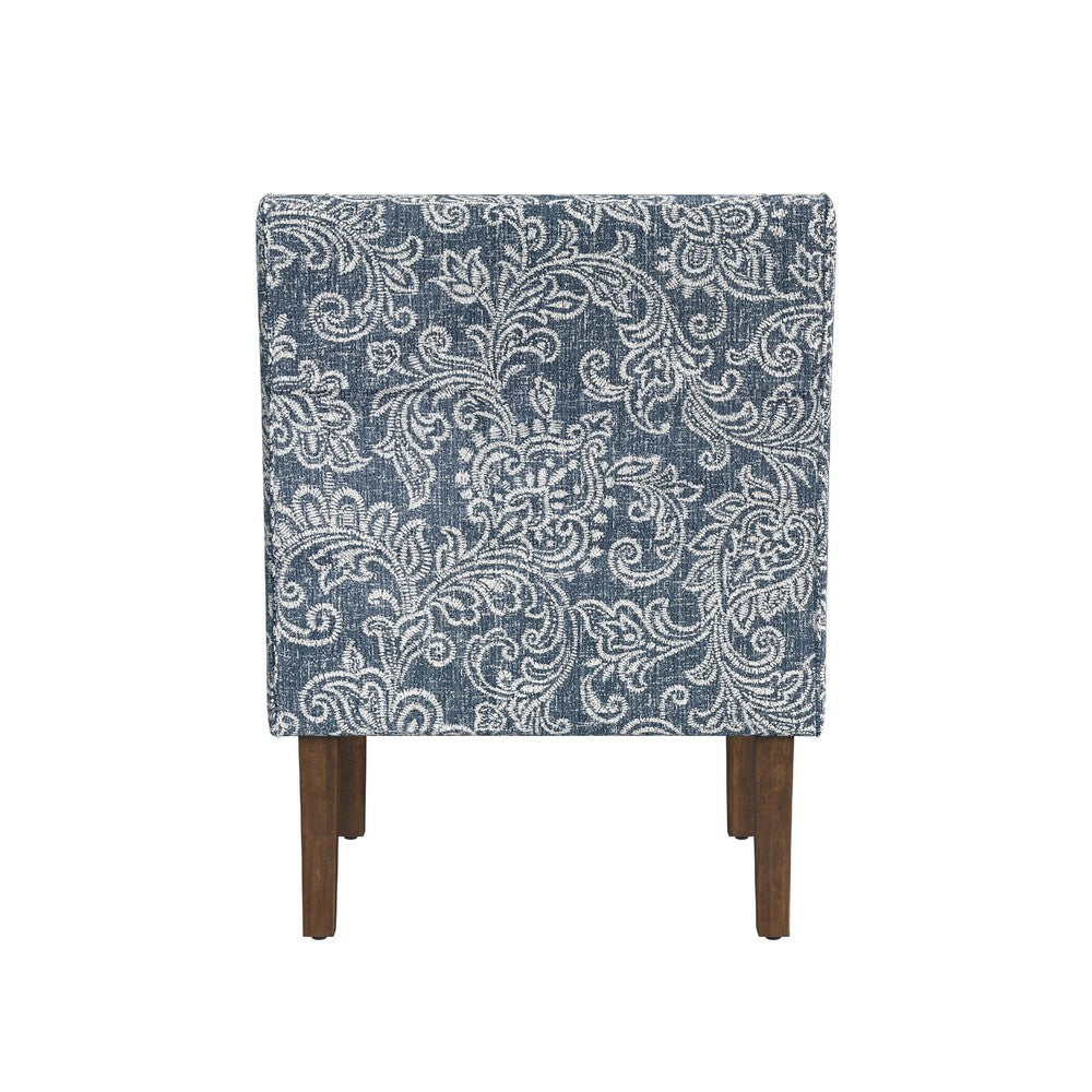 Benjara Yolu Accent Club Chair, Classic Denim Blue Jacobean Print Polyester