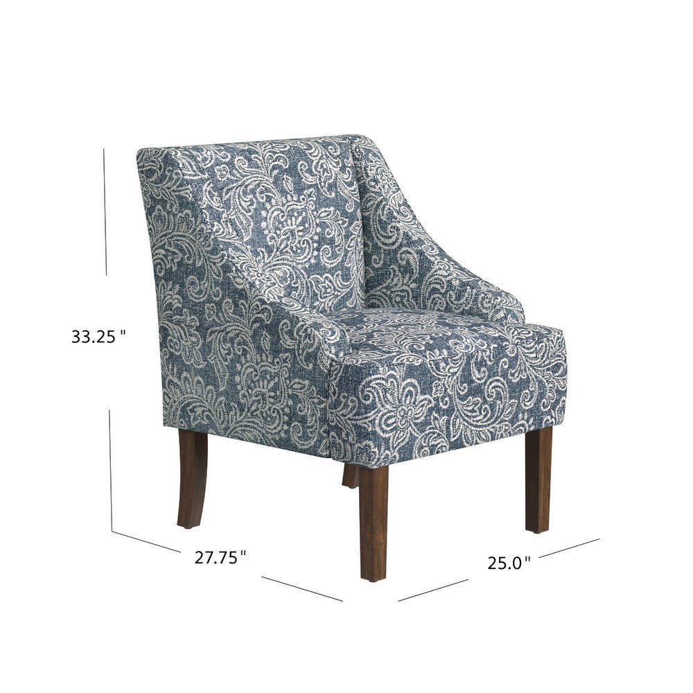 Benjara Yolu Accent Club Chair, Classic Denim Blue Jacobean Print Polyester