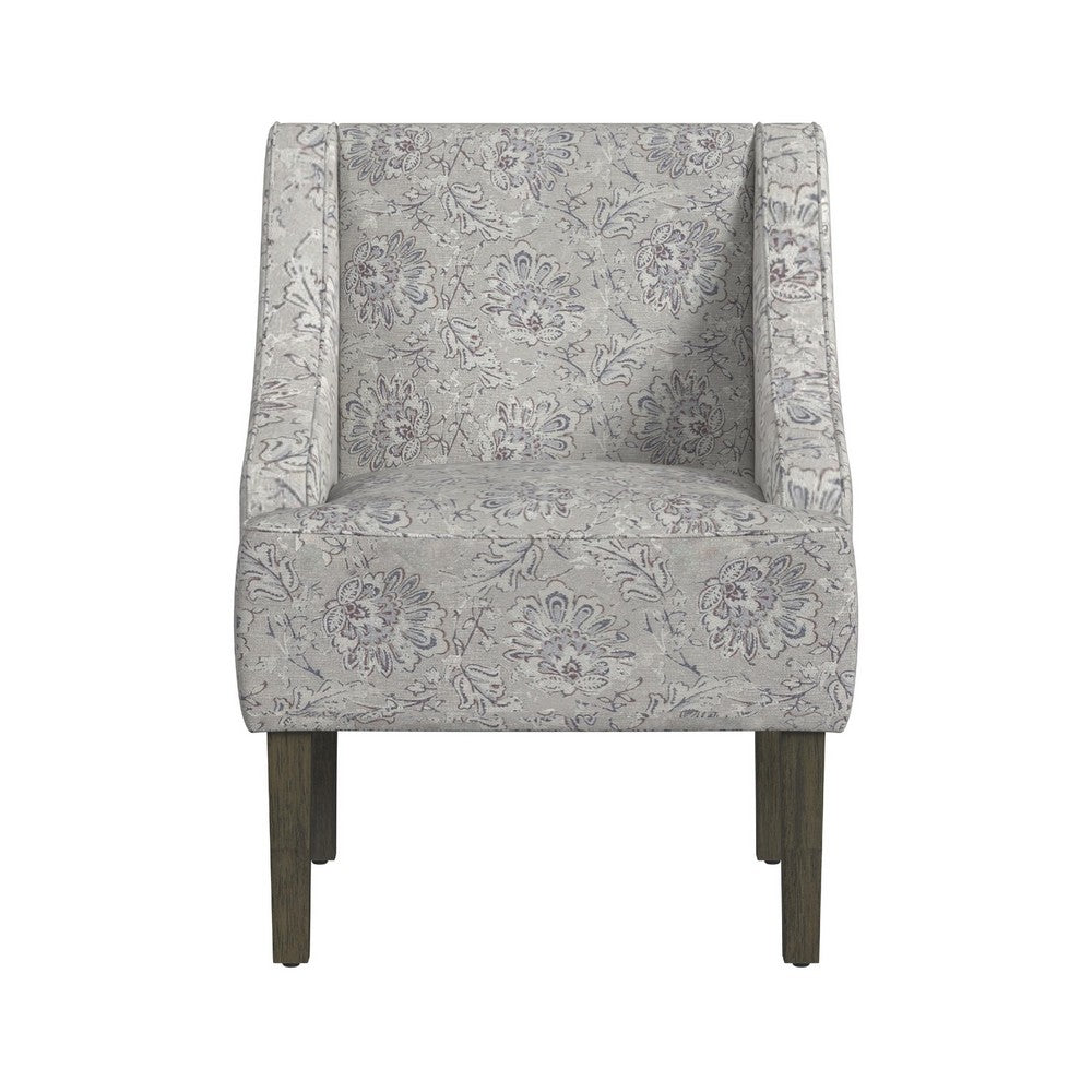 Benjara Yolu Accent Club Chair, Artistic Floral Print, Linen Gray Polyester
