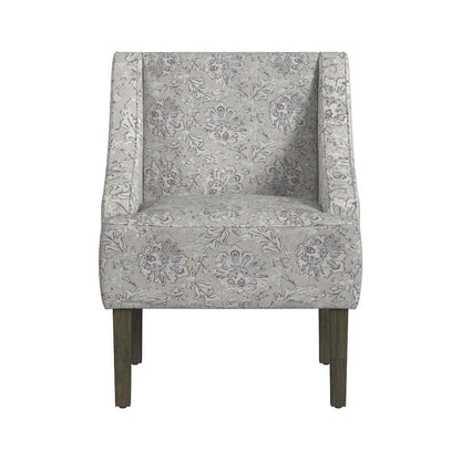 Benjara Yolu Accent Club Chair, Artistic Floral Print, Linen Gray Polyester