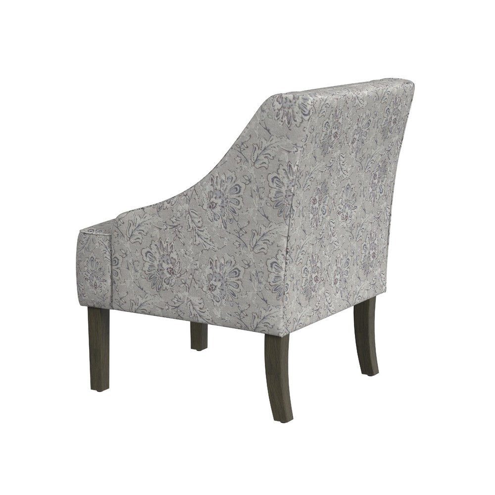 Benjara Yolu Accent Club Chair, Artistic Floral Print, Linen Gray Polyester
