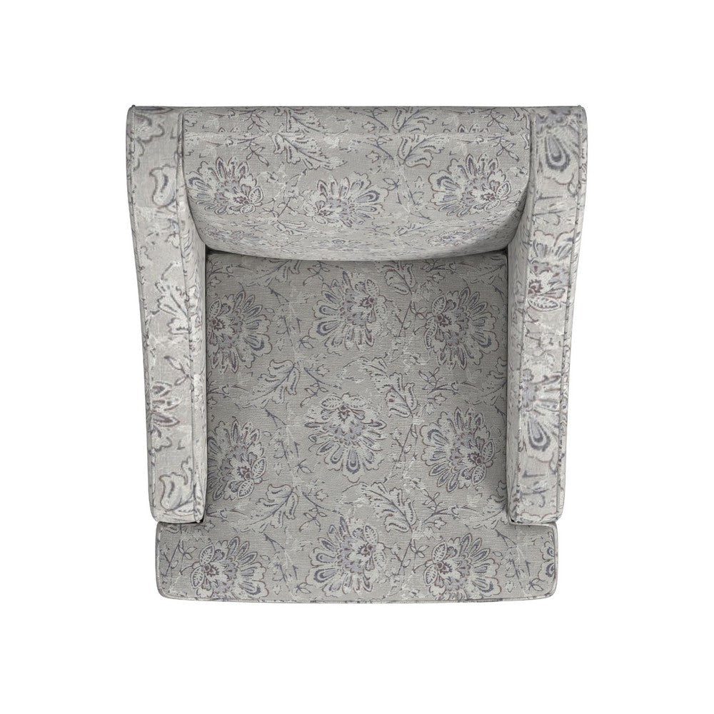 Benjara Yolu Accent Club Chair, Artistic Floral Print, Linen Gray Polyester