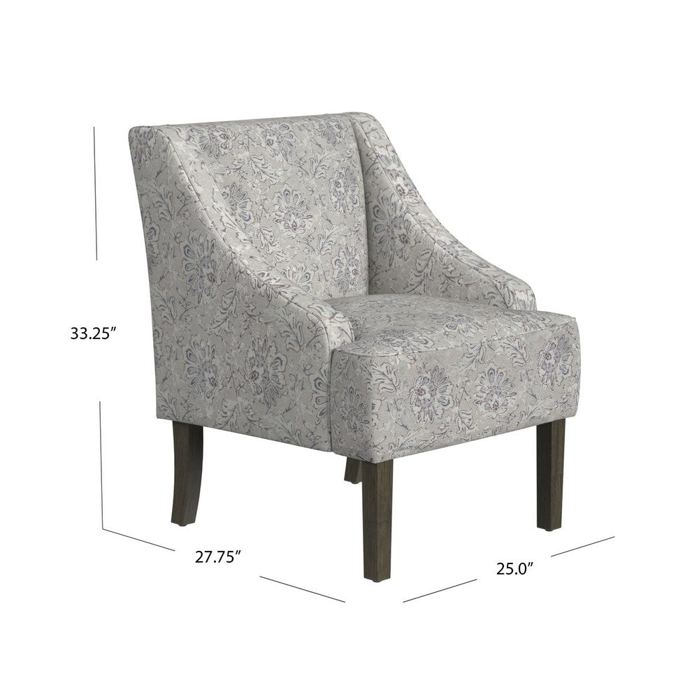 Benjara Yolu Accent Club Chair, Artistic Floral Print, Linen Gray Polyester