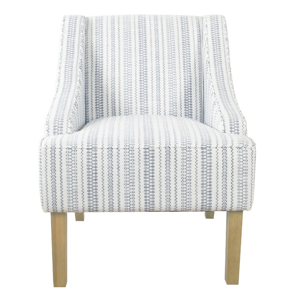 Benjara Yolu Accent Chair, Farmhouse Striped Print, Blue And White Polyester