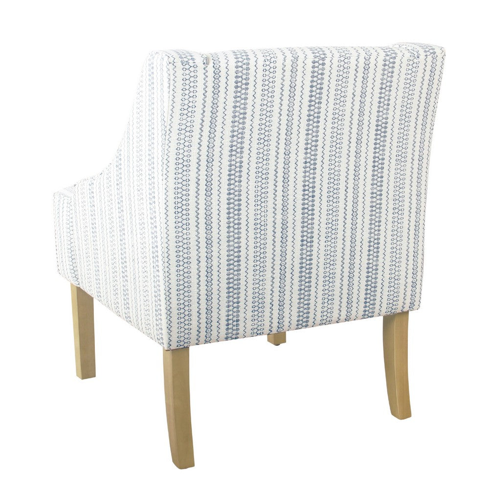Benjara Yolu Accent Chair, Farmhouse Striped Print, Blue And White Polyester