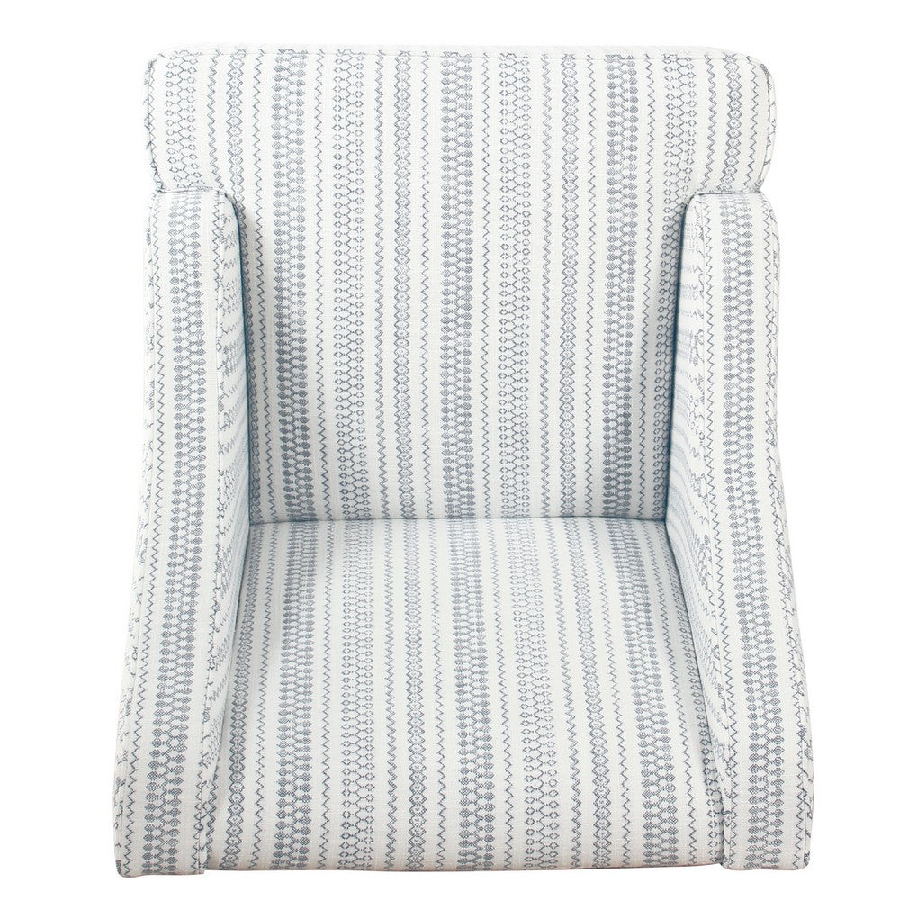 Benjara Yolu Accent Chair, Farmhouse Striped Print, Blue And White Polyester
