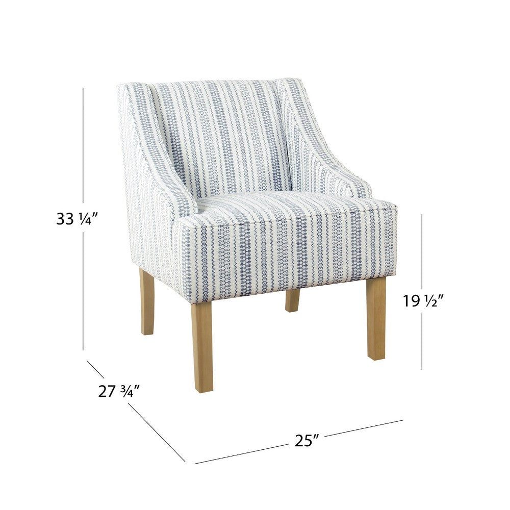 Benjara Yolu Accent Chair, Farmhouse Striped Print, Blue And White Polyester