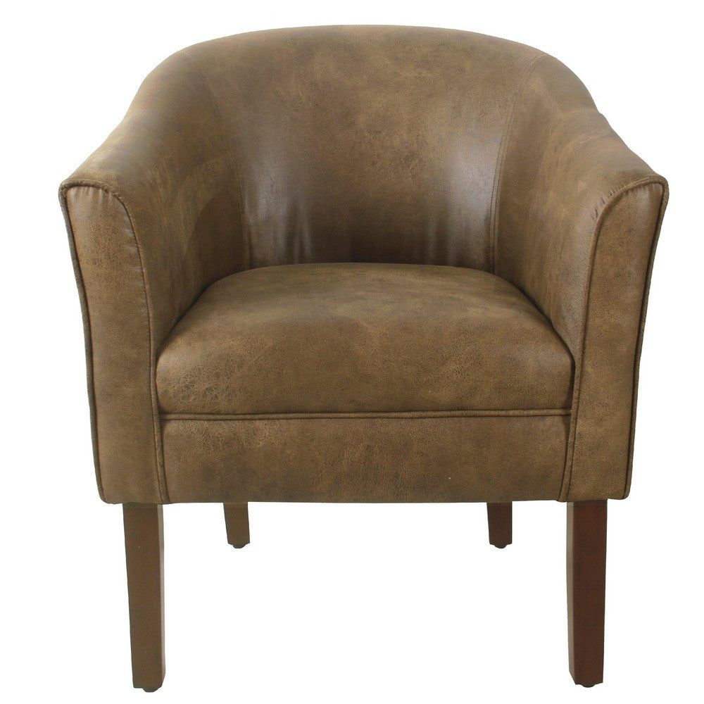 Benjara Elom Accent Armchair, Brown Faux Leather with Welt Trim Details