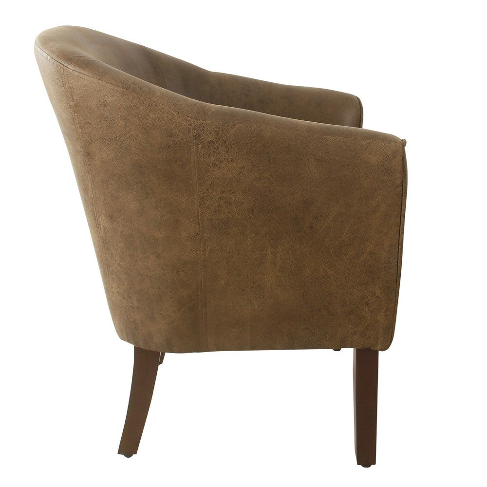 Benjara Elom Accent Armchair, Brown Faux Leather with Welt Trim Details