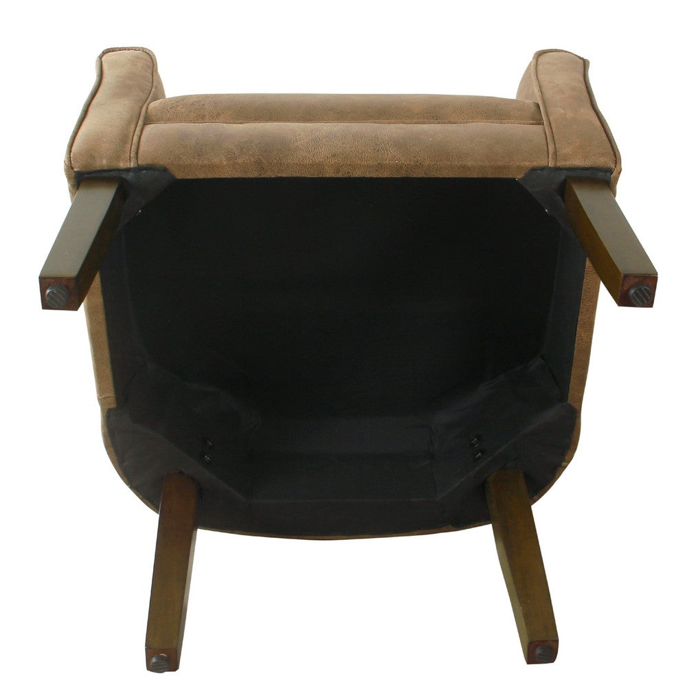 Benjara Elom Accent Armchair, Brown Faux Leather with Welt Trim Details