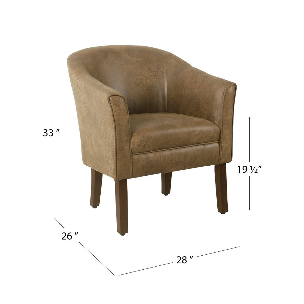 Benjara Elom Accent Armchair, Brown Faux Leather with Welt Trim Details