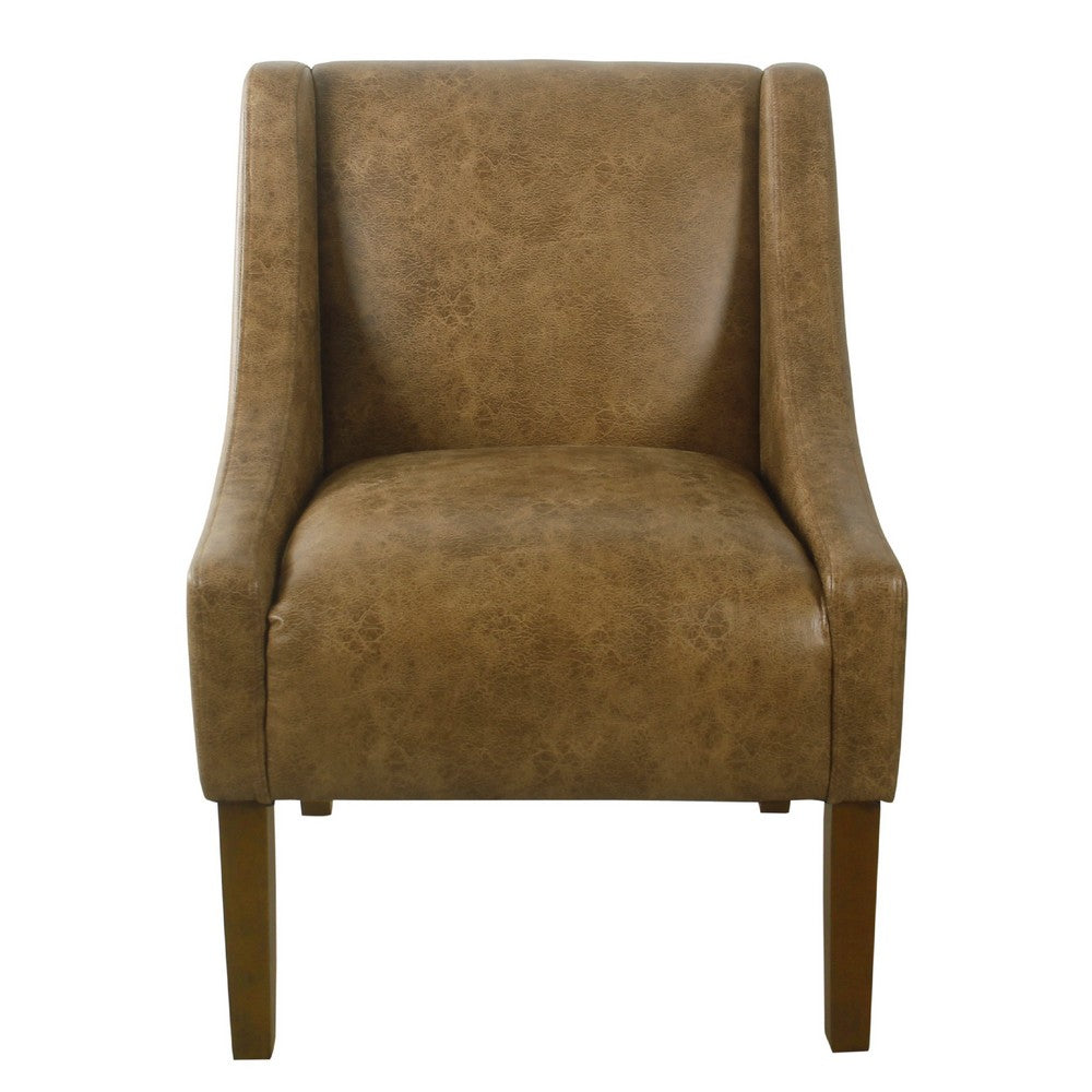 Benjara Accent Chair, Distressed Brown Faux Leather with Sloped Arms