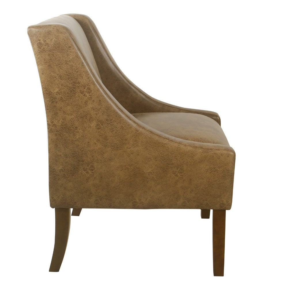 Benjara Accent Chair, Distressed Brown Faux Leather with Sloped Arms