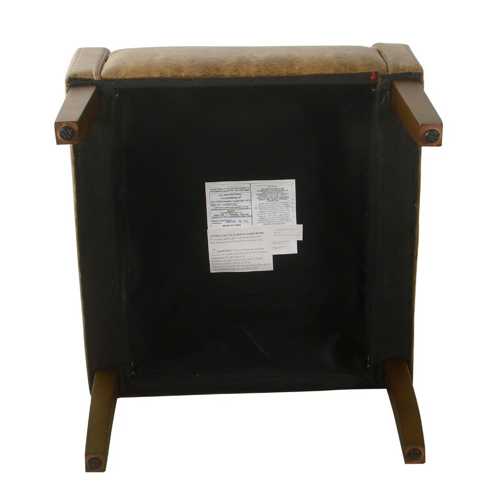Benjara Accent Chair, Distressed Brown Faux Leather with Sloped Arms