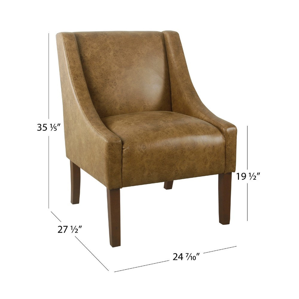 Benjara Accent Chair, Distressed Brown Faux Leather with Sloped Arms
