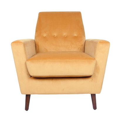 Benjara Accent Club Chair, Button Tufted Yellow Velvet with Walnut Brown Legs