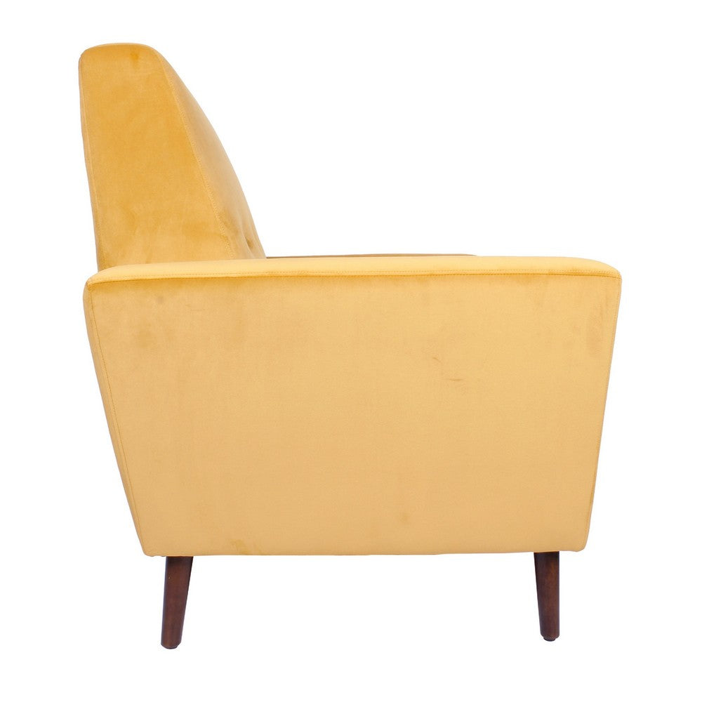 Benjara Accent Club Chair, Button Tufted Yellow Velvet with Walnut Brown Legs