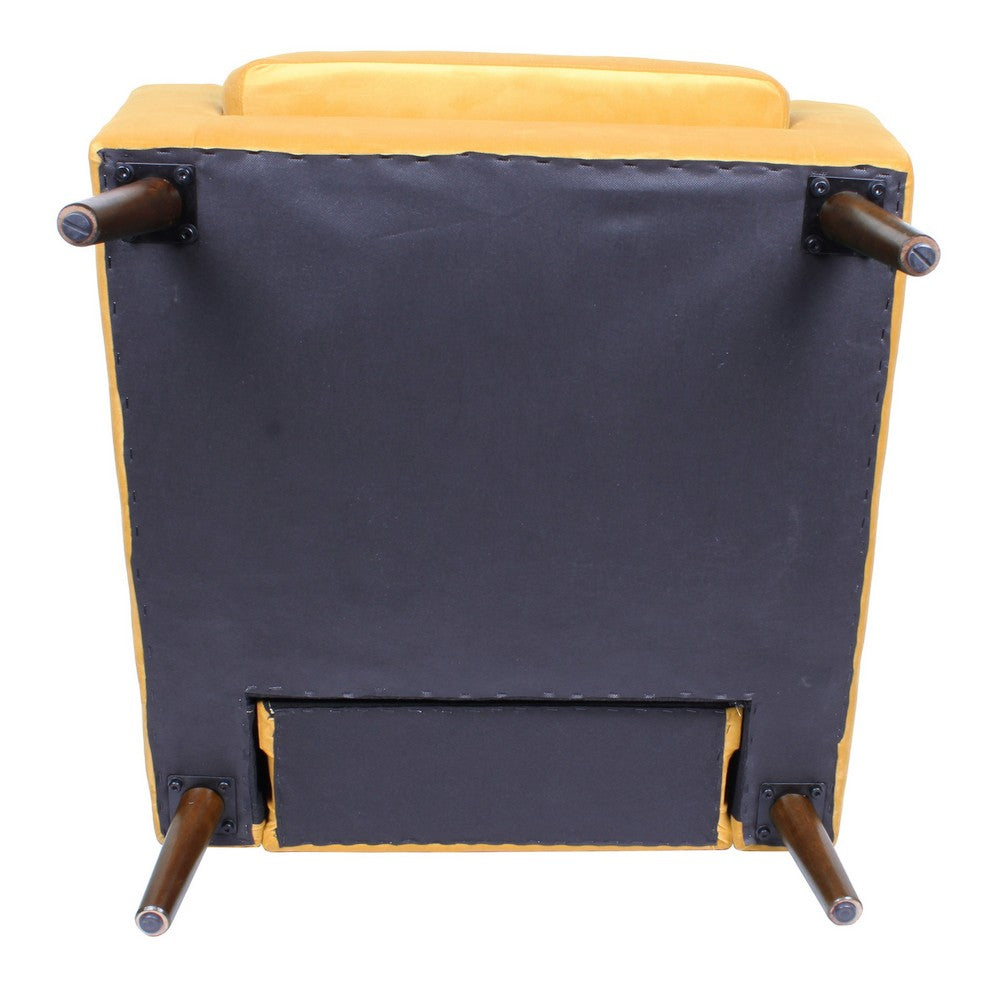 Benjara Accent Club Chair, Button Tufted Yellow Velvet with Walnut Brown Legs