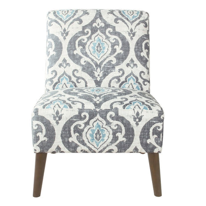 Benjara Armless Accent Chair, Vintage Medallion Print, Blue White Polyester