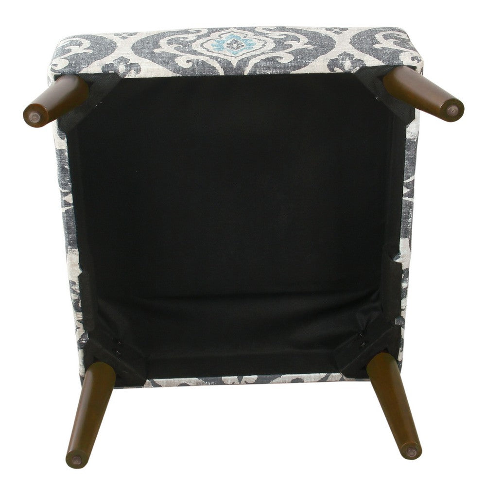 Benjara Armless Accent Chair, Vintage Medallion Print, Blue White Polyester