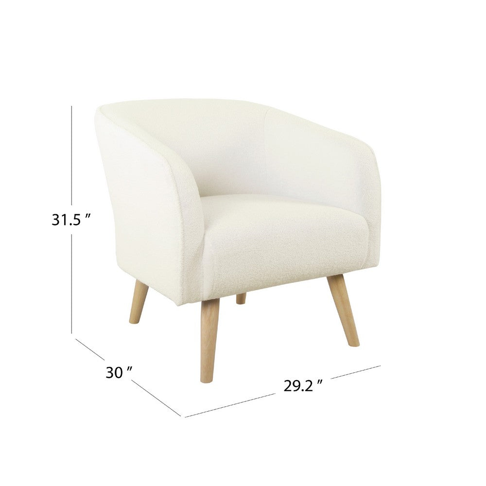 Benjara Accent Club Chair, Cream Sherpa Fabric, Modern Round Tapered Legs