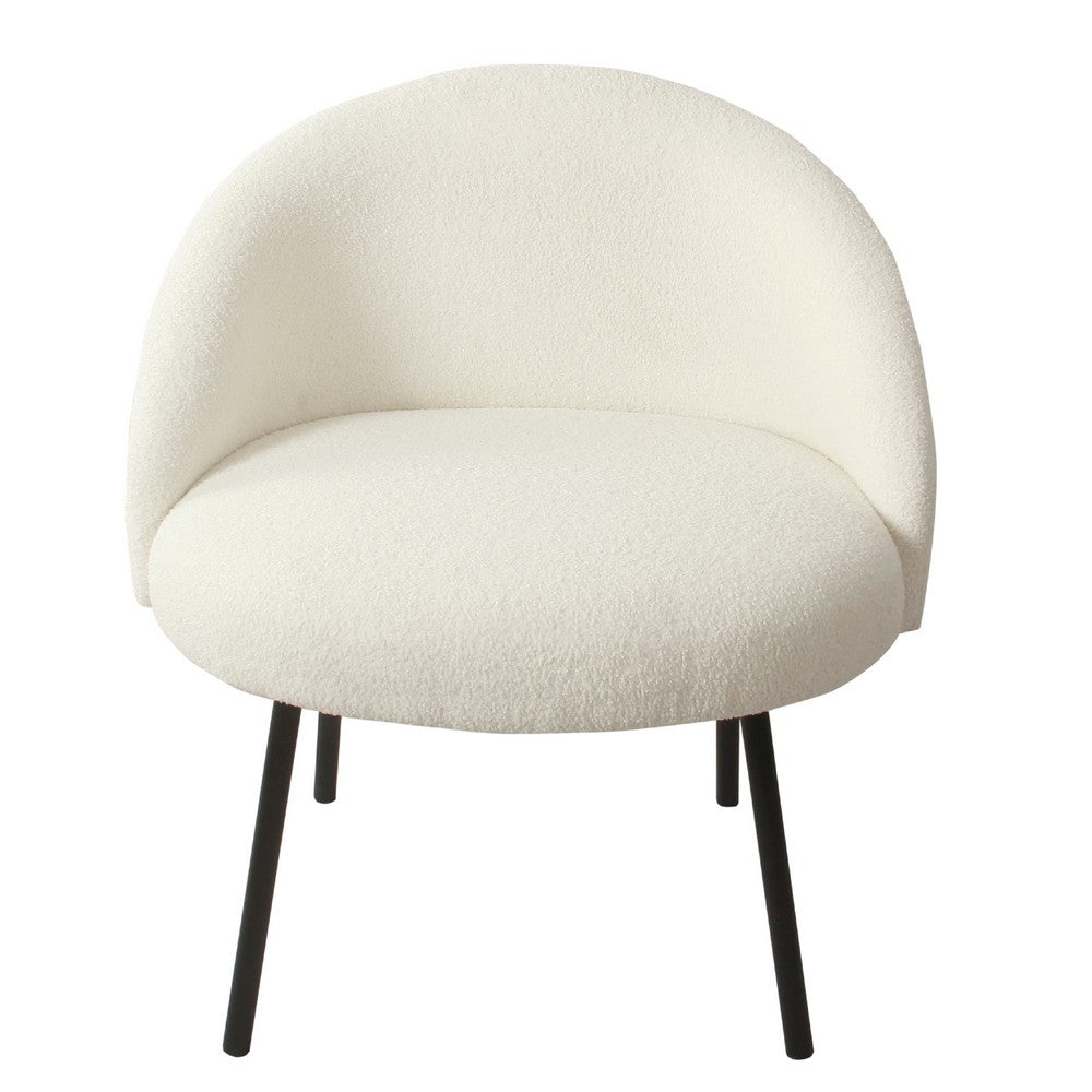 Benjara Kila Accent Chair, Soft Cream Sherpa Fabric, Ebony Black Metal Legs