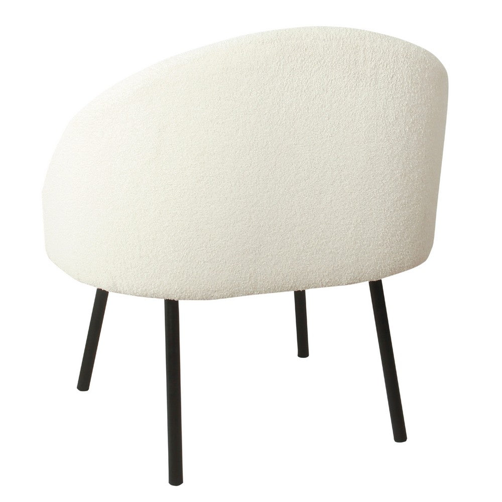 Benjara Kila Accent Chair, Soft Cream Sherpa Fabric, Ebony Black Metal Legs