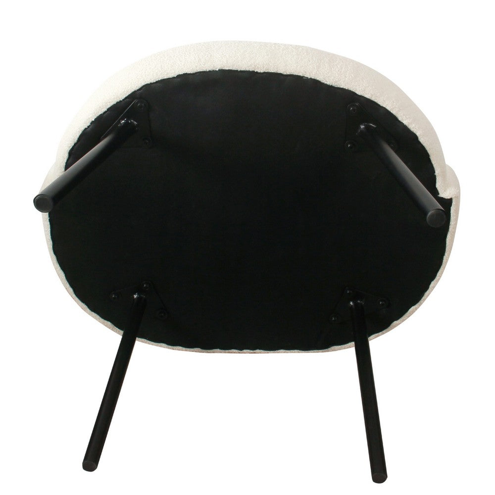 Benjara Kila Accent Chair, Soft Cream Sherpa Fabric, Ebony Black Metal Legs