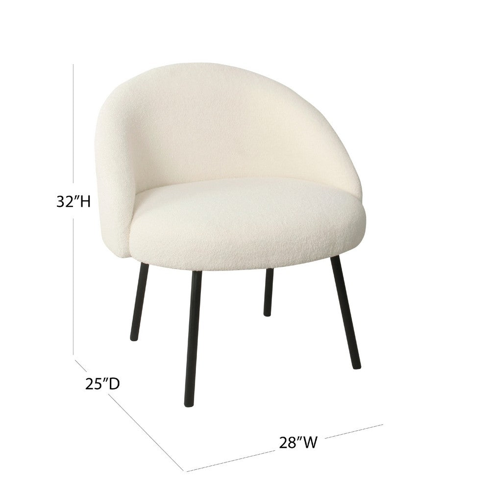 Benjara Kila Accent Chair, Soft Cream Sherpa Fabric, Ebony Black Metal Legs