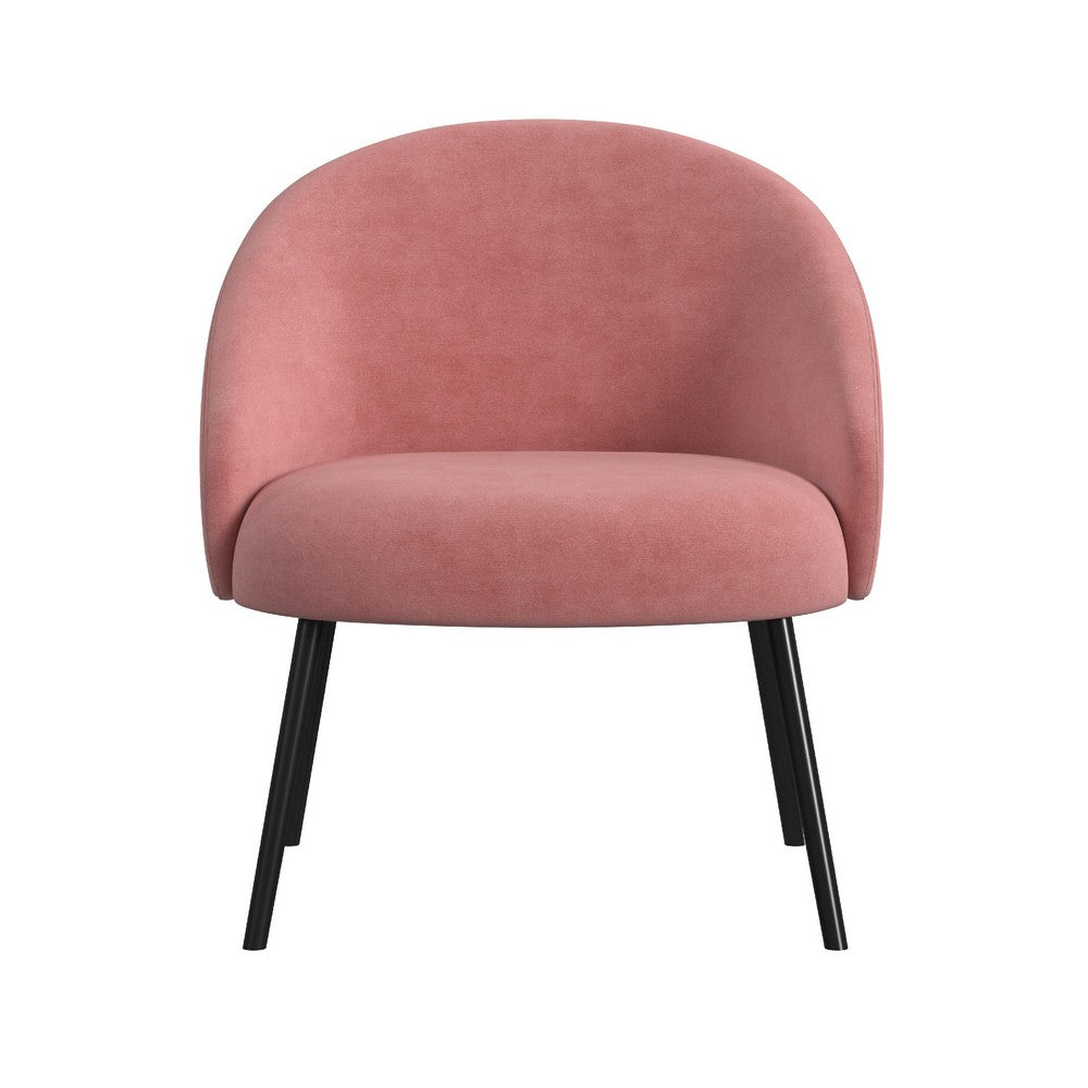 Benjara Kila Accent Chair, Soft Pink Velvet And Ebony Black Metal Legs