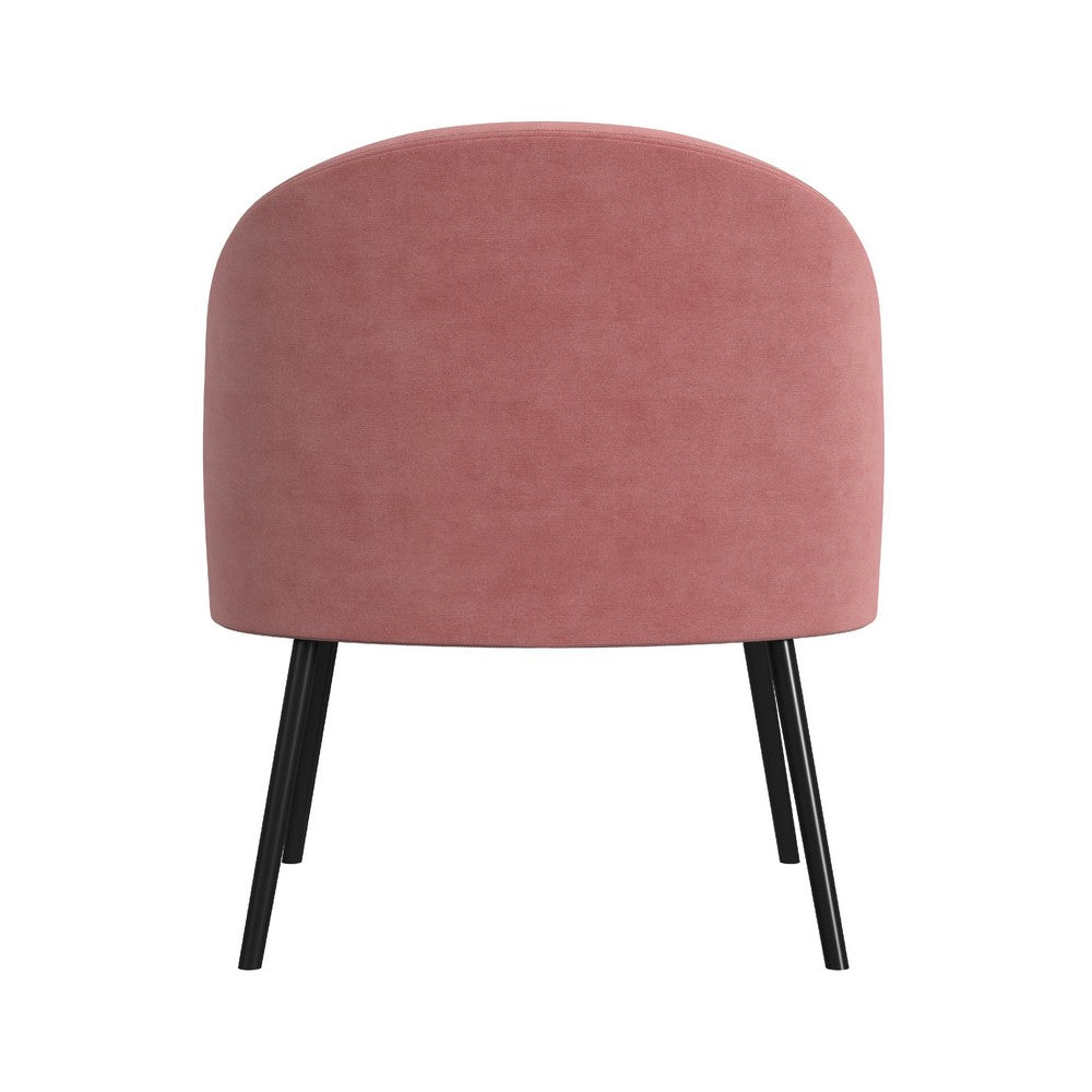 Benjara Kila Accent Chair, Soft Pink Velvet And Ebony Black Metal Legs