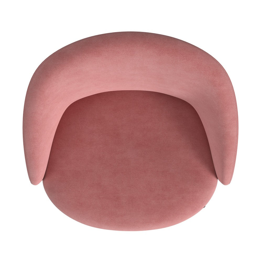 Benjara Kila Accent Chair, Soft Pink Velvet And Ebony Black Metal Legs