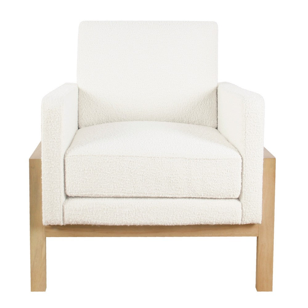 Benjara Nimo Accent Armchair, Cream White Boucle, Modern Track Armrests