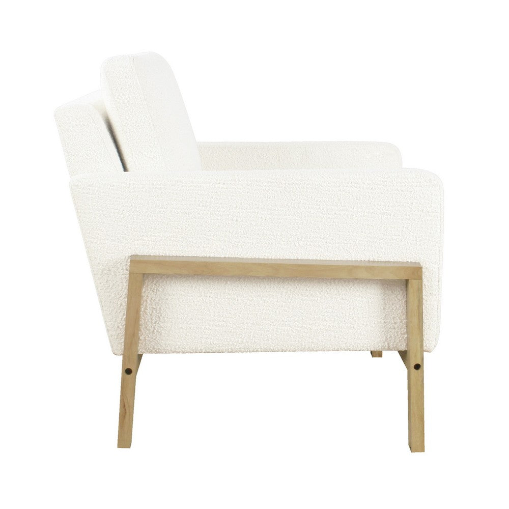 Benjara Nimo Accent Armchair, Cream White Boucle, Modern Track Armrests