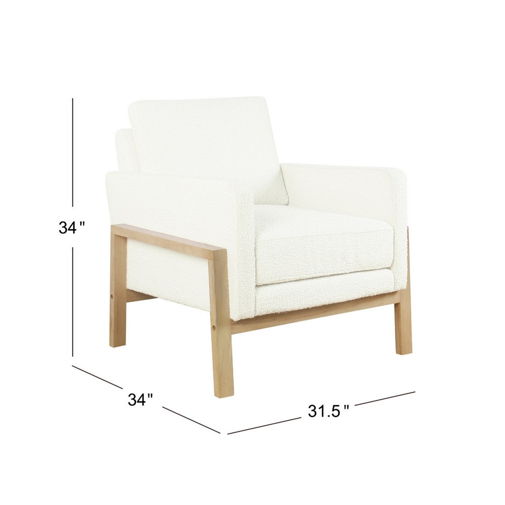 Benjara Nimo Accent Armchair, Cream White Boucle, Modern Track Armrests