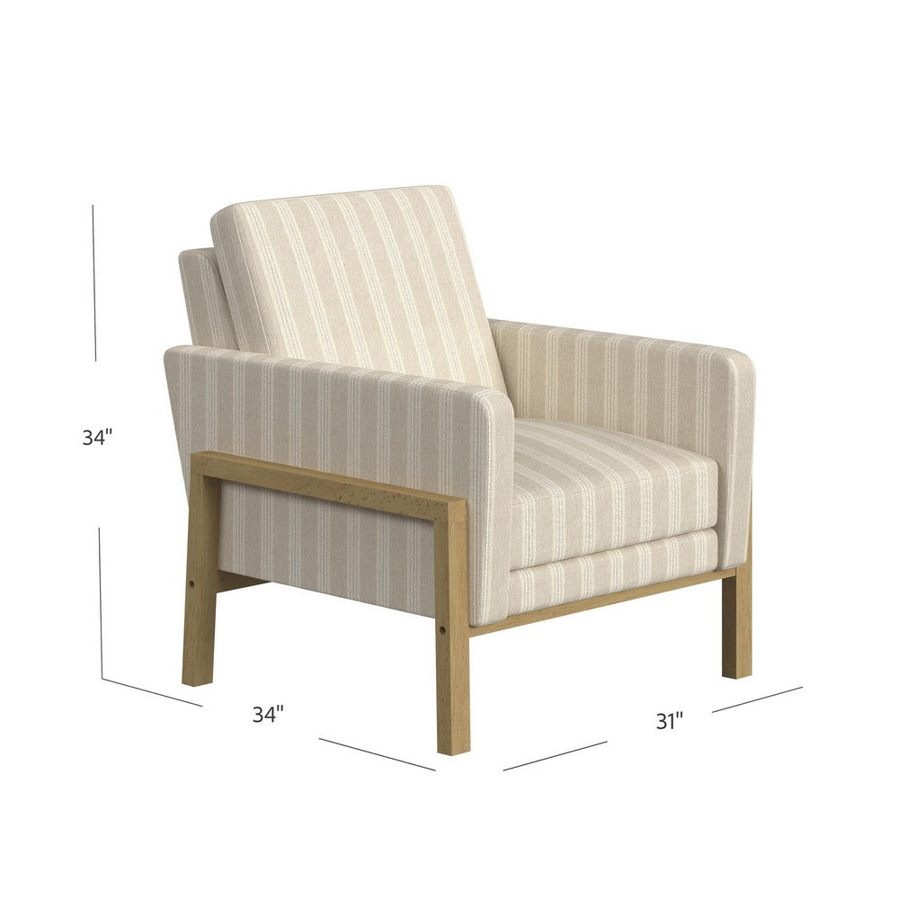 Benjara Nimo Accent Armchair, Tan Brown And Cream Polyester, Track Armrests