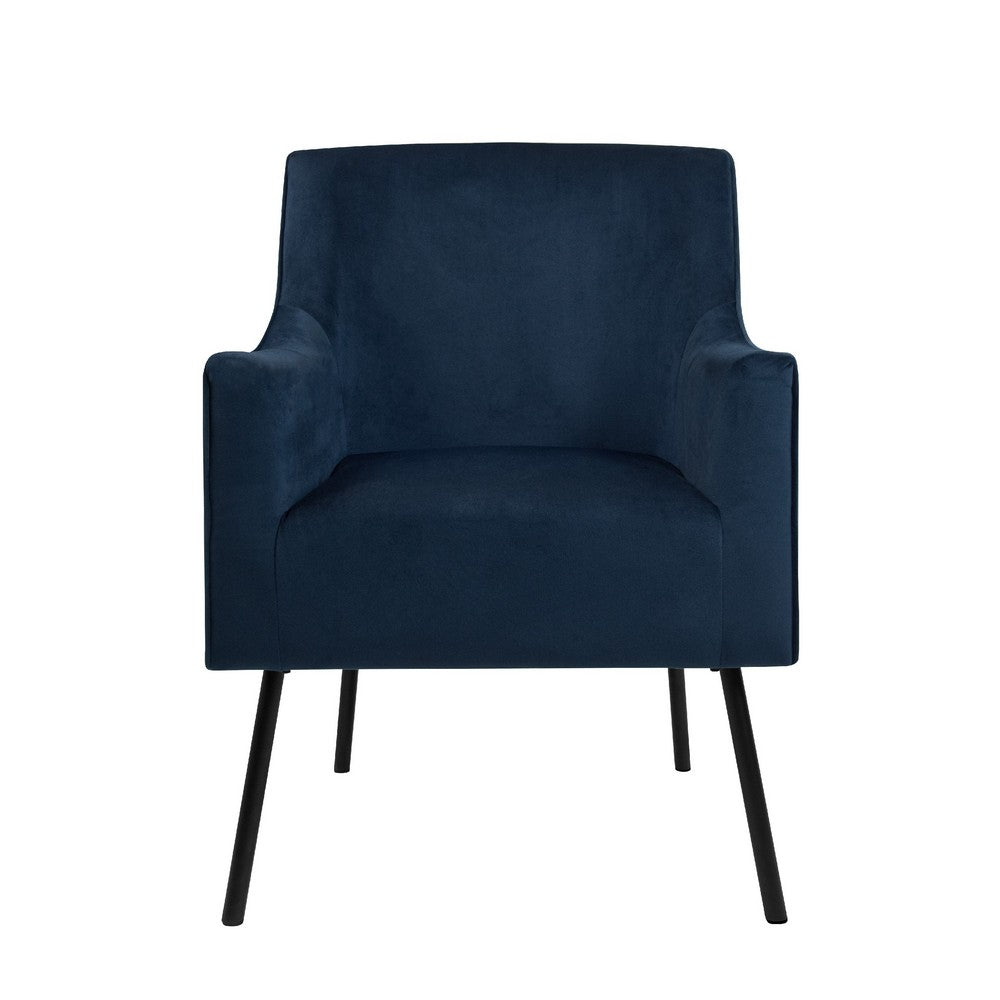 Benjara Sune Accent Chair, Soft Navy Blue Velvet And Matte Black Metal Legs