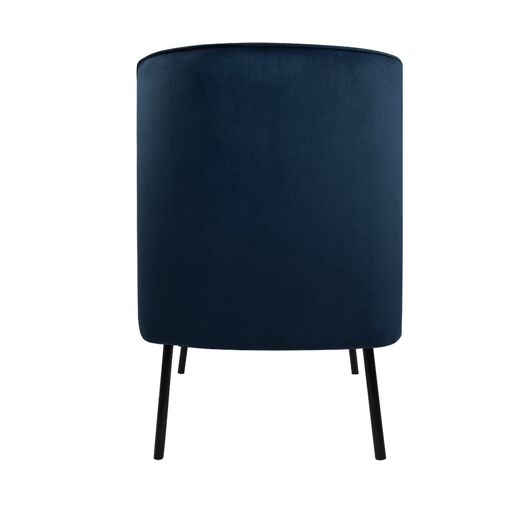 Benjara Sune Accent Chair, Soft Navy Blue Velvet And Matte Black Metal Legs