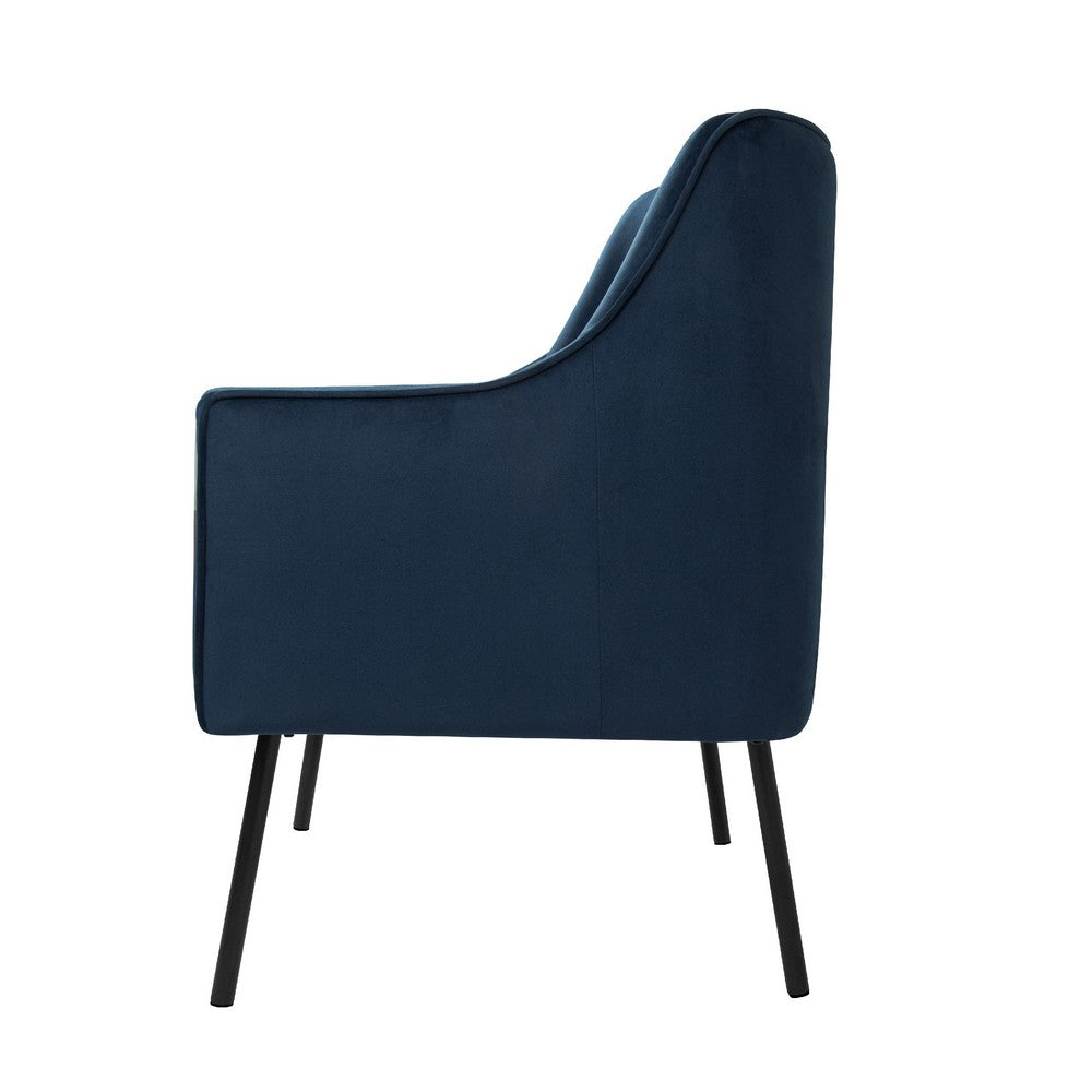 Benjara Sune Accent Chair, Soft Navy Blue Velvet And Matte Black Metal Legs