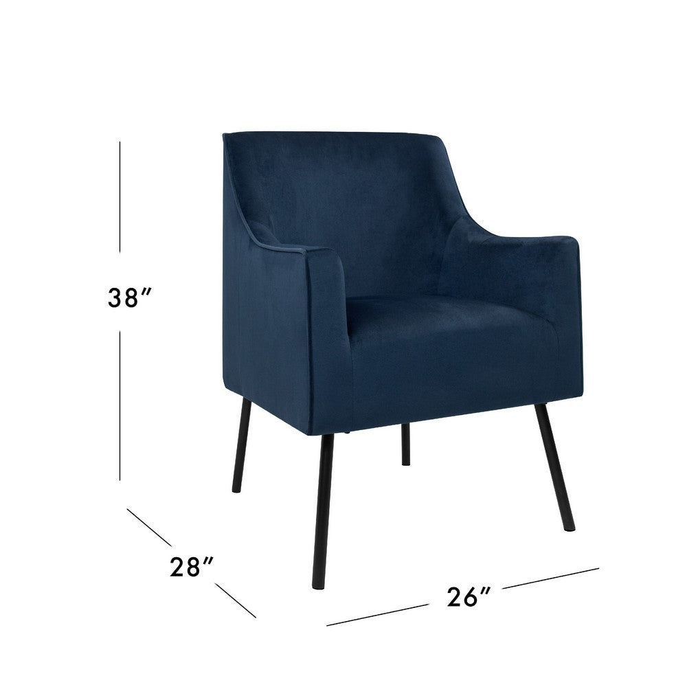 Benjara Sune Accent Chair, Soft Navy Blue Velvet And Matte Black Metal Legs