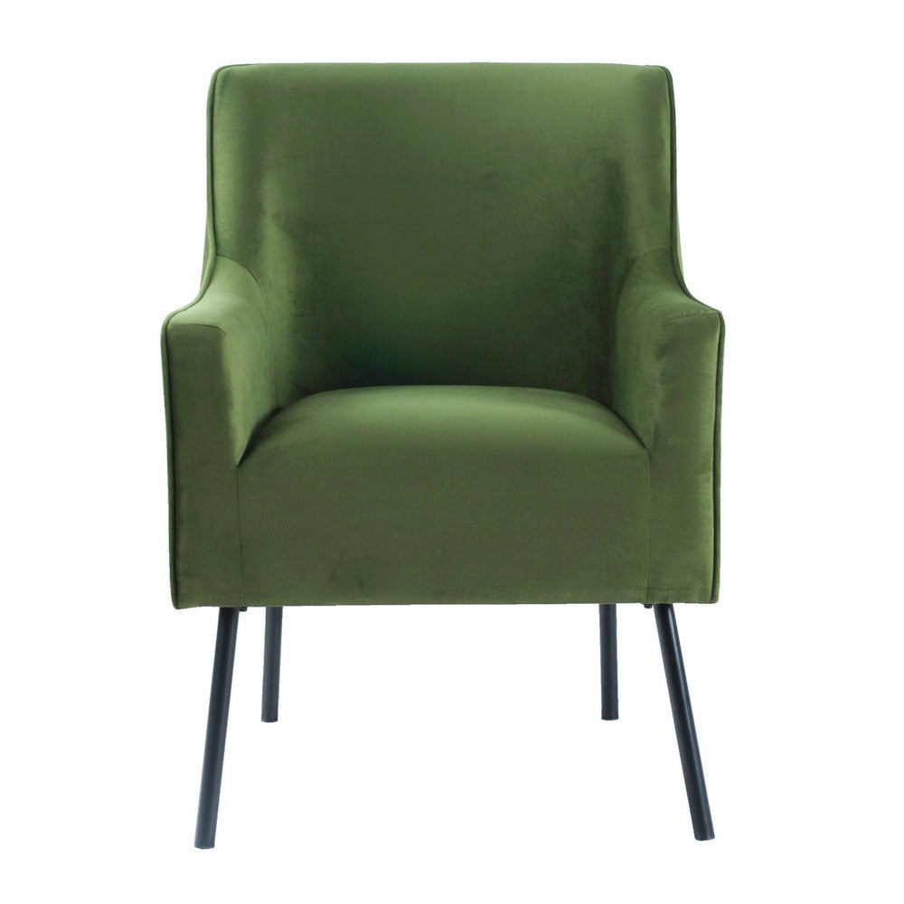Benjara Sune Accent Chair, Soft Dark Green Velvet And Matte Black Metal Legs