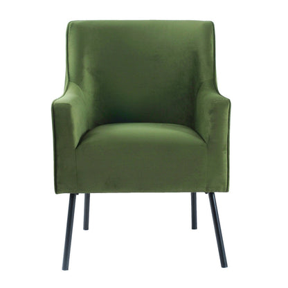 Benjara Sune Accent Chair, Soft Dark Green Velvet And Matte Black Metal Legs