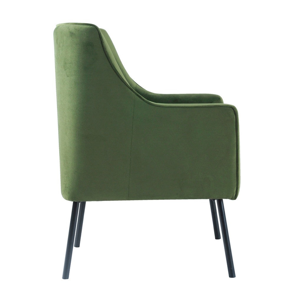 Benjara Sune Accent Chair, Soft Dark Green Velvet And Matte Black Metal Legs