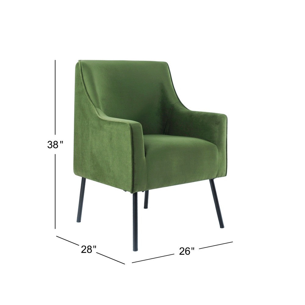 Benjara Sune Accent Chair, Soft Dark Green Velvet And Matte Black Metal Legs
