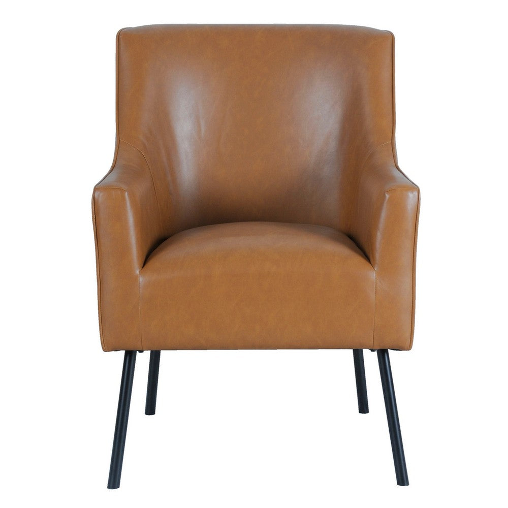 Benjara Sune Accent Chair, Brown Faux Leather And Matte Black Metal Legs