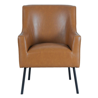 Benjara Sune Accent Chair, Brown Faux Leather And Matte Black Metal Legs