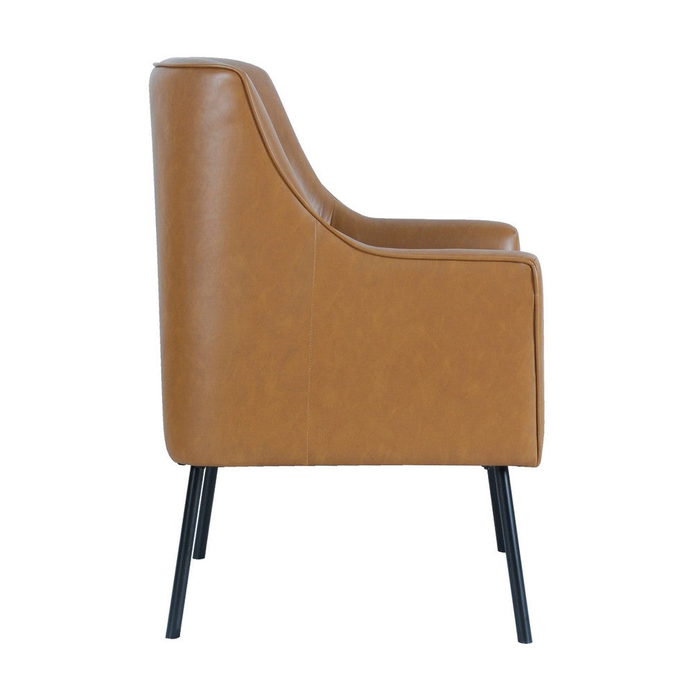 Benjara Sune Accent Chair, Brown Faux Leather And Matte Black Metal Legs