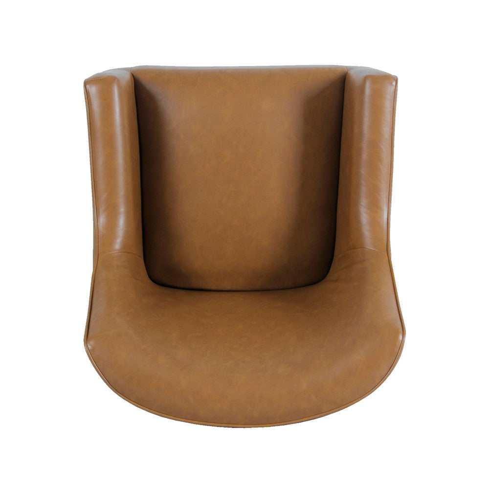 Benjara Sune Accent Chair, Brown Faux Leather And Matte Black Metal Legs
