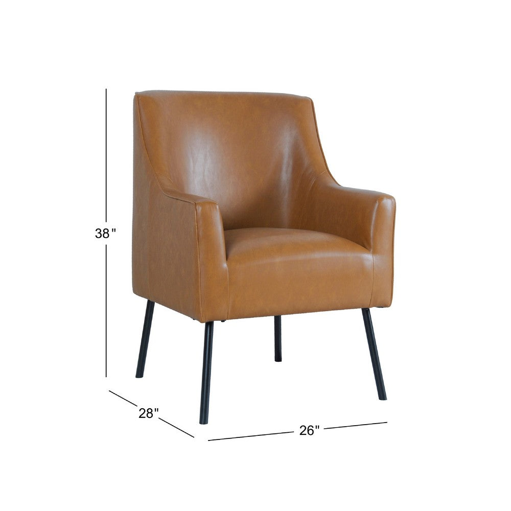 Benjara Sune Accent Chair, Brown Faux Leather And Matte Black Metal Legs
